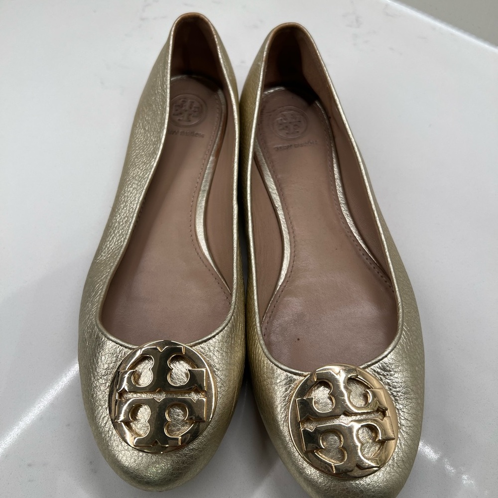 Gold Tory Burch Ballet Flats